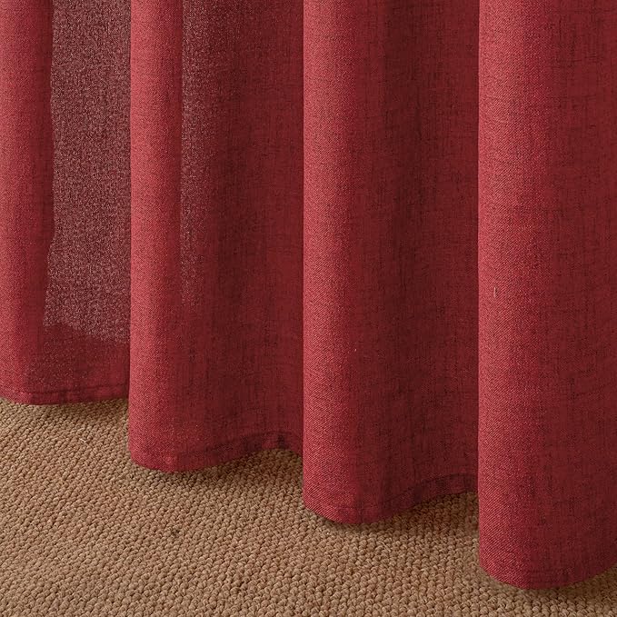 YoungsTex Red Linen Curtains 80 Inch Length for Living Room, Light Filtering Semi Sheer Drapes with Back Tab Rod Pocket for Christmas Bedroom Dining Room, 2 Panels, 52 X 80 Inch