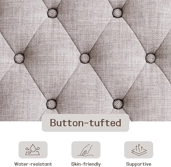 48" Large Ottoman with Storage Coffee Table, Upholstered Tufted Linen Ottoman Bench with Solid Wood Shelf for Living Room, Bedroom, Holds 250lbs (Light Gray)
