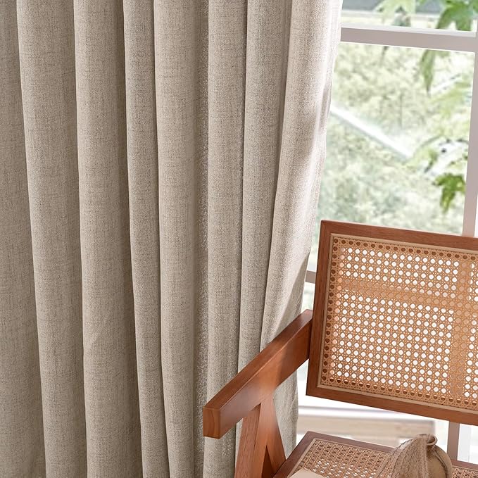 YoungsTex Short Linen Curtains 40 Inch Length for Kitchen Windows Over Sink, Small Drapes with Rod Pocket Back Tab Semi Sheer Light Filtering for Cafe Bathroom, 2 Panels, Oatmeal, 30 X 40 Inch