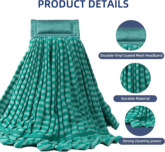 2 Pack Large Microfiber Tube Mop Heads,6 inch,Heavy Duty Mop Head,Highly Absorbent,Commercial Mop Head Replacement,Wet Mop Heads Replacement,for Hardwood, Tile, Laminate Floors,Green