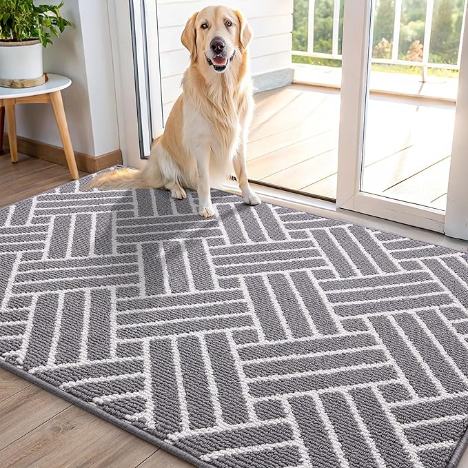 OLANLY Indoor Door Mat, 48x32 Inch, Dirt Resistant and Absorbent, Non-Slip Rubber Backing Floor Mats, Easy Clean Low-Profile Doormat for Entryway, Front Door, and Inside Entrance, Grey
