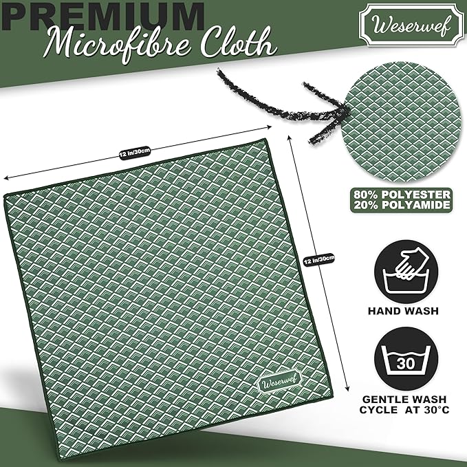 WESERWEF Design Microfiber Glasses Cleaning Cloth – Premium Cleaning Cloth for Eyeglasses, Screens, Tablets, Cameras & Lenses, 12" x 12", Ultra-Soft & Scratch-Free (Wave)