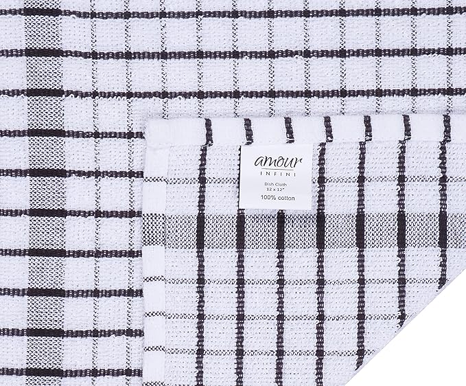 AMOUR INFINI Kitchen Dish Cloths Set of 8 - Ultra Soft, Highly Absorbent, Quick-Drying Terry Cotton Dishcloths 12"x12" Inch Wash & Cleaning Cloths for Kitchen & Dishwashing (Assorted)