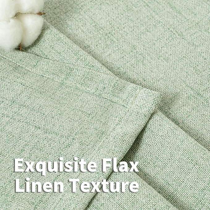 YoungsTex Light Green Linen Semi Sheer Curtains 84 Inch Length 2 Panels for Living Room, Sage Boho Light Filtering Drapes with Back Tab Rod Pocket Window Treatments for Dining Bedroom, 52 X 84 Inch