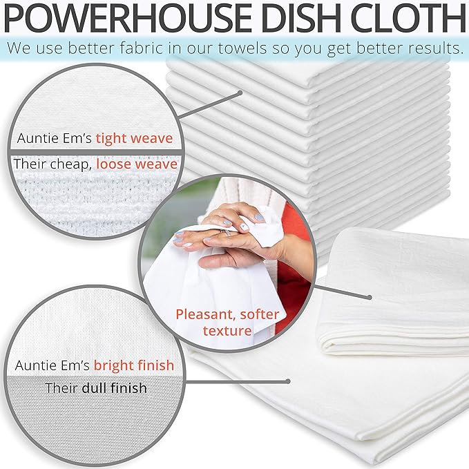 Aunti Em's Kitchen Flour Sack Dish Towels - Natural Cotton for Embroidery and Drying Glass, Hand, Dinnerware - Plain, Thick, Zero-Lint, Highly Absorbent - Set of 12, 27 x 27 Inch, Navy Blue