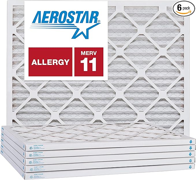 Aerostar 6x30x1 MERV 11-6 Count - Pleated Furnace & Air Conditioner Filters - Removes Dust, Cold & Flu Germs, Lint, Mold, Pet Dander, Allergy-Causing Pollen, Smog & Smoke