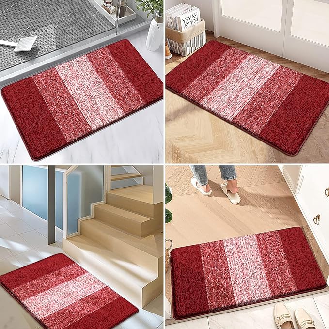Kitinjoy Indoor Outdoor Door Mat, 48x32 Non-Slip Absorbent Dirt Trapper, Low-Profile Washable Inside Entrance Front Floor Mat, Sturdy Soft Entry Doormats for Entryway, Burgundy