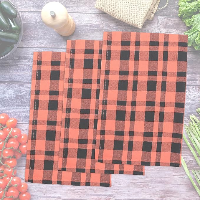 Kitchen Towels Set of 6 Halloween dish towels for kitchen 100% Cotton Orange Black Color Dish Cloths 20"x28" Multi-Purpose Kitchen Hand Towels Highly Absorbent Kitchen Towels with hanging Loop
