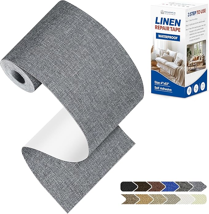 KING MOUNTAIN Linen Repair Patches, Self-Adhesive Fabric Patches, 4 X 63 inch Extra Size, Multi Color, Can be Used for Sofa Repair and Linen Clothes Repair (Grey)