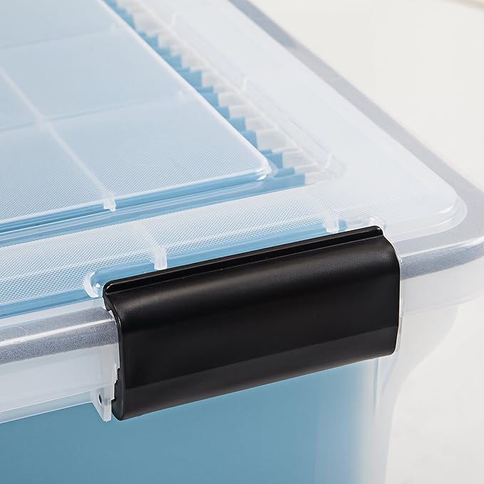 IRIS USA 32 Quart WEATHERPRO Plastic Storage Box with Durable Lid and Seal and Secure Latching Buckles, Clear with Black Buckles, 6 Pack