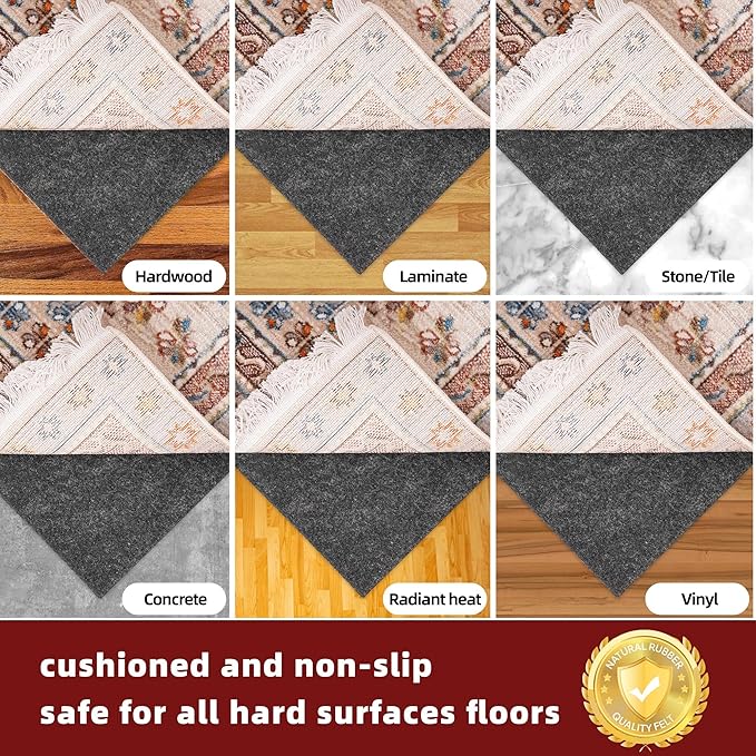 BAGAIL Felt and Natural Rubber Backing Rug Pads 1/8” Thick, 2 x 4 Ft Non Slip Rug Gripper Keep Rugs in Place, Under Area Rug Protective Cushioned Pads, Carpet Runners, Hardwood Floors Protection