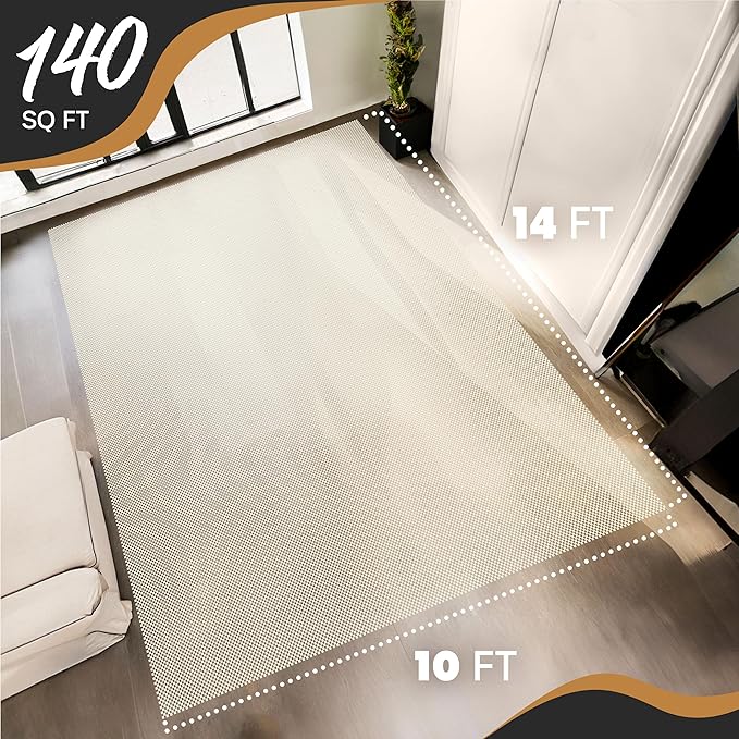 Nevlers 10'x14' White Non Slip Rug Pad | PVC Anti Skid Rug Gripper for Hardwood Floors & Other Surfaces | Open Weave Rug Stoppers to Prevent Sliding | Customizable Non Slip Rug Grippers Carpet Pad