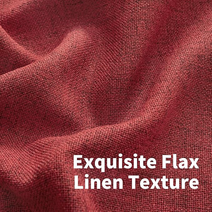 YoungsTex Red Linen Curtains 48 Inch Length for Kitchen, Short Semi Sheer Window Drapes with Rod Pocket Back Tab Light Filtering for Christmas Living Room Bedroom Bathroom, 2 Panels, 42 X 48 Inch