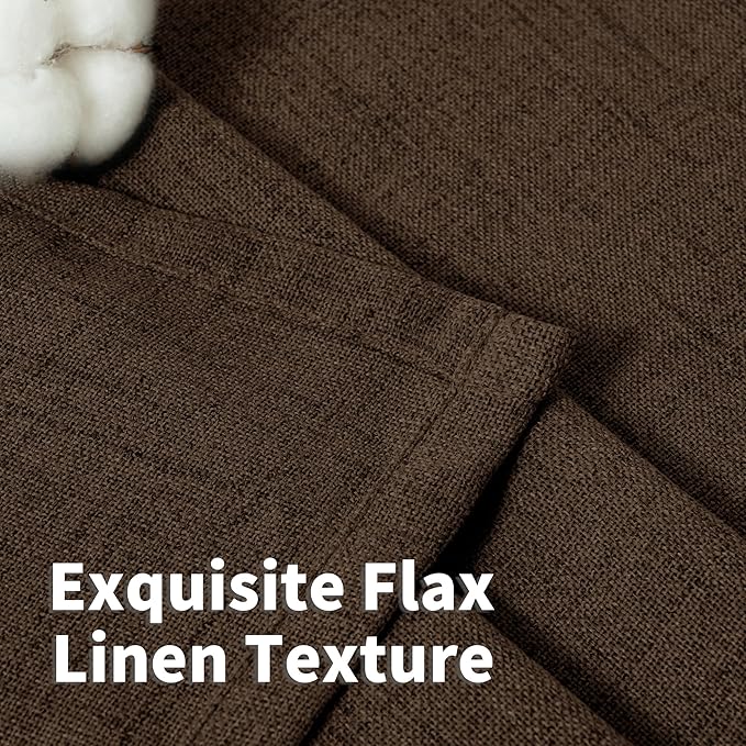 YoungsTex Brown Linen Curtains 80 Inch Length for Living Room, Semi Sheer Window Drapes with Rod Pocket Back Tab Light Filtering for Farmhouse Dining Room Bedroom, 2 Panels, 52 X 80 Inch