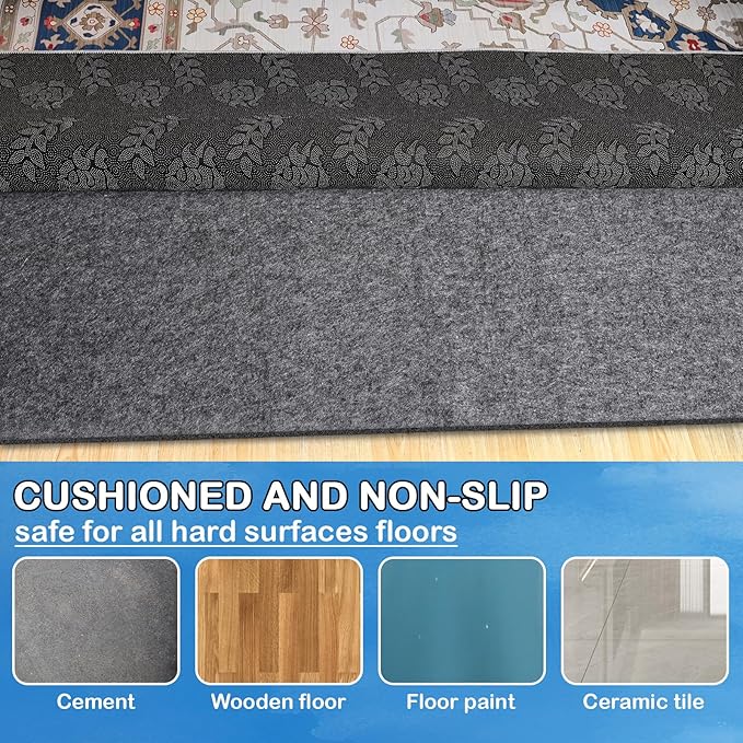 Non-Slip Rug Pads 2 x 3 ft, 100% Waterproof Extra Large Area Rugs Non Skid Rug Pad for All Floors and Finishes Durable Hardwood Floor Protective Felt Keeps Rugs in Place, Safe and Secure