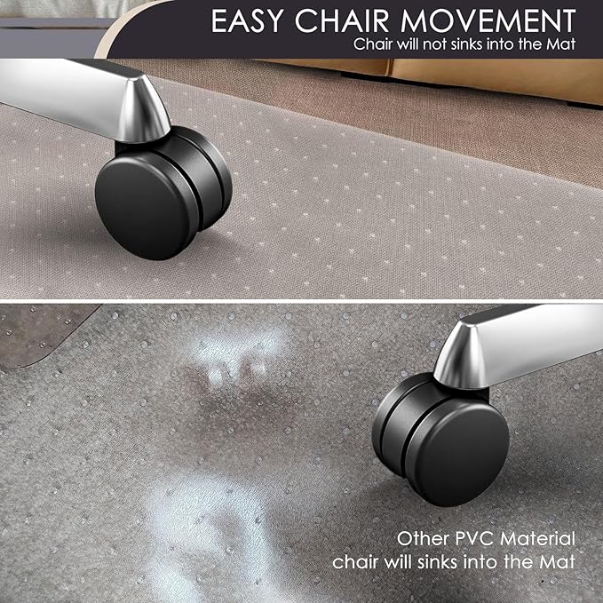 Kuyal Office Chair Mat for Carpet, 45x53 Clear Heavy Duty Computer Chair Mat with Lip, Under Desk Protector Carpeted Floors Mat, Easy Chair Movement,Ship Flat