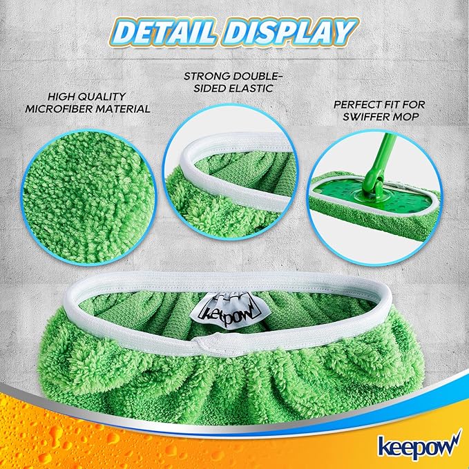 KEEPOW Reusable Wet Pads Refills Compatible with Swiffer Sweeper Mop, Dry Sweeping Cloths, Microfiber Wet Mopping Cloths for Hardwood Floor Cleaning, 12 Pack (Mop is Not Included)