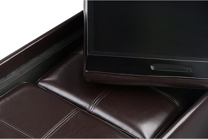 SIMPLIHOME Avalon 35 inch Wide Contemporary Rectangle 5 Pc Storage Ottoman in Tanners Brown Vegan Faux Leather, Assembled, for the Living Room, Entryway and Family Room
