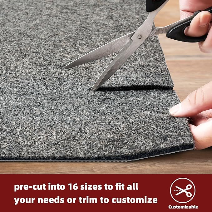 BAGAIL Felt and Natural Rubber Backing Rug Pads 1/8” Thick, 9 x 12 Ft Non Slip Rug Gripper Keep Rugs in Place, Under Area Rug Protective Cushioned Pads, Carpet Runners, Hardwood Floors Protection