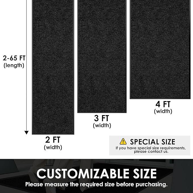 4′ x 25′ Front Door Mat Indoor Outdoor Entrance, Commercial Floor Mat Heavy Duty Dirt Trapper Entryway Doormat, Custom Size Non Slip Rubber Backing Welcome mat, Door Mat for High Traffic Area