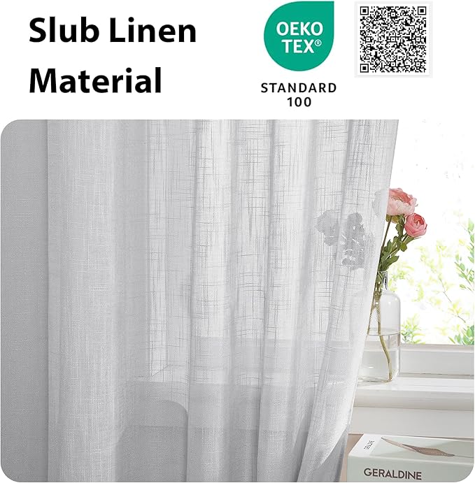 NICETOWN Semi Sheer French Door Sidelight Curtains 72 Inches Long, Linen Look Front Door Drapes Patio Sliding Glass with Tieback for Kitchen, 36 by 72 Inch Long, 1 Panel, Light Grey