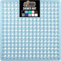 GORILLA GRIP Patented Square Shower Stall Mat, Small Bathtub Floor Mats for Stand Up Showers with Suction Cups and Drainage Holes, Machine Washable, Soft on Feet, Bathroom Accessories 21x21 Inch, Blue