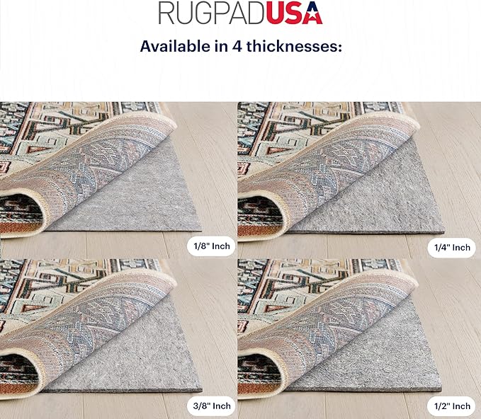 RUGPADUSA - Dual Surface - 2'x12' - 3/8" Thick - Felt + Rubber - Enhanced Non-Slip Rug Pad - Adds Comfort and Protection - for Hard Surface Floors