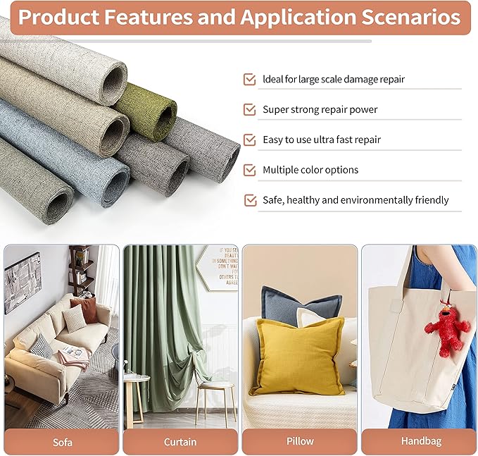 KING MOUNTAIN Fine Linen Repair Patches, Self-Adhesive Linen Fabric Patches, 12X40 inch Extra Size, Multi Color, Can be Used for Linen Sofa Repair and Linen Clothes Repair(12" x 40",Dark Grey 2.0)