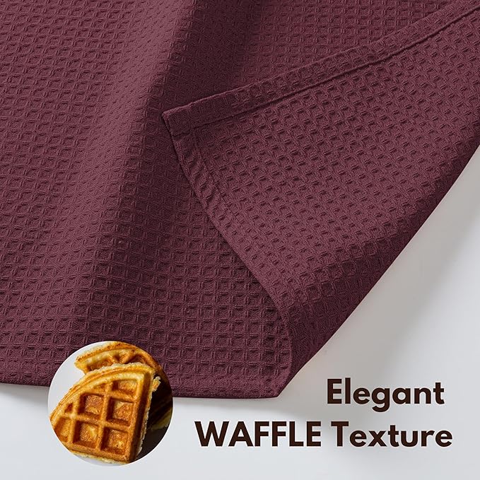 Native Fab Cotton Kitchen Towel with Hanging Loop 16x26 inches, 4-Pack, Waffle Weave Kitchen Towels for Cleaning Drying, Washcloths Soft & Absorbent Cloth Rags, Bar Towel, Dish Cloth, Burgundy Wine