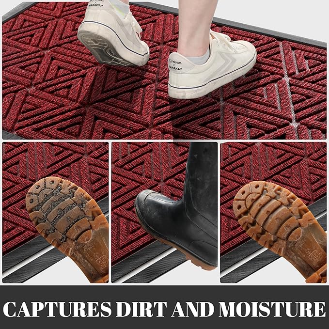 Yimobra Large Door Mat 47x24, All-Weather Waterproof Non-Slip Welcome Matt Outdoor, Heavy Duty Non Slip Doormat for Entryway for Patio and Garage Indoor, Easy Clean, Black Red