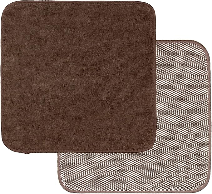 Microfiber Dish Cloths Fast Drying Kitchen Cleaning Cloth Dish Rags Dust Cloths Ultra Absorbent Lint Free Washcloths with Poly Scrub Side 12inch x 12inch 8 Pack (Brown)