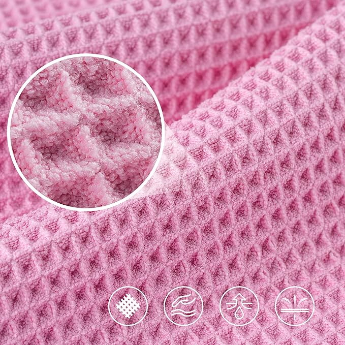 POLYTE Microfiber Oversize Quick Dry Lint Free Bath Towel, 60 x 30 in, 4 Pack (Waffle Weave)