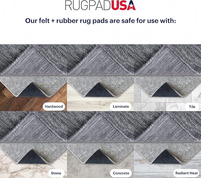 RUGPADUSA - Dual Surface - 5'3" x 7'6" - 3/8" Thick - Felt + Rubber - Enhanced Non-Slip Rug Pad - Adds Comfort and Protection - for Hard Surface Floors
