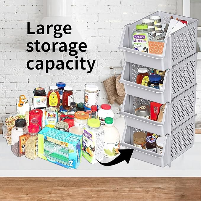 Skywin TidyFriend Stackable Storage Bins for Closet Organizers and Storage 12 Pack, Closet Organization for Kids Room and Home Organization (Light Grey)