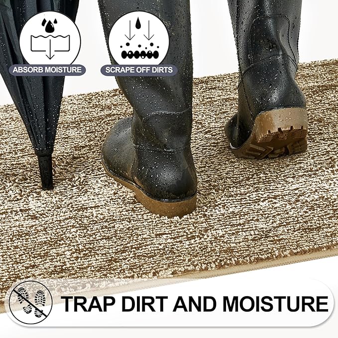 REFETONE Indoor Doormat, Front Door Mat 20"x32" Absorbent Rubber Backing Non Slip Back Door Mats, Washable Low-Profile Inside Floor Mat Door Rugs for Entryway, Resist Dirt Mud Mat for Dogs, Coffee