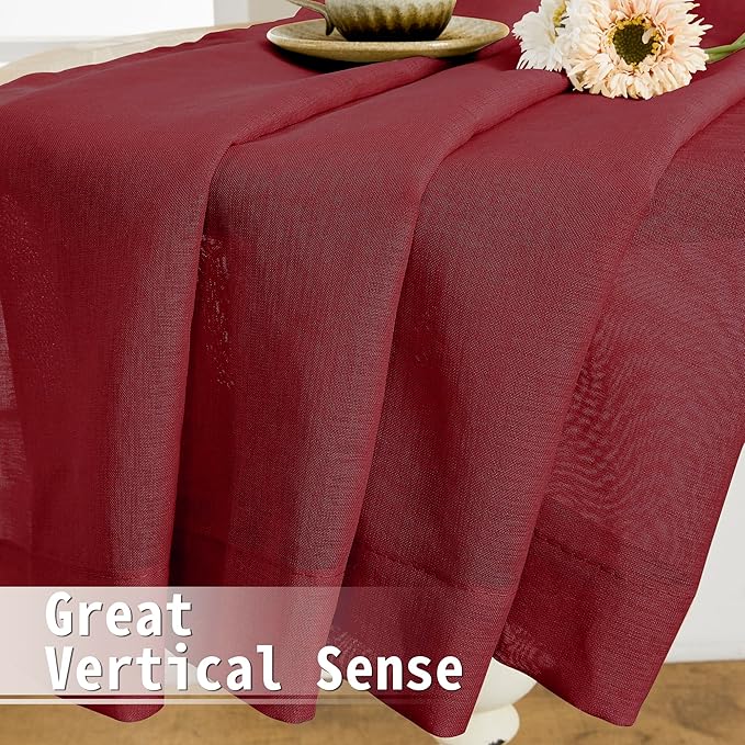 Tollpiz Sheer Door Curtains Closet Linen Textured Curtains Sheer Doorway Light Filtering Voile Rod French Door Pocket Curtain Patio Glass Door, 25 x 72 inches Long, Burgundy Red, Set of 1 Panel
