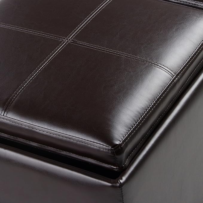 SIMPLIHOME Avalon 35 inch Wide Contemporary Rectangle 5 Pc Storage Ottoman in Tanners Brown Vegan Faux Leather, Assembled, for the Living Room, Entryway and Family Room
